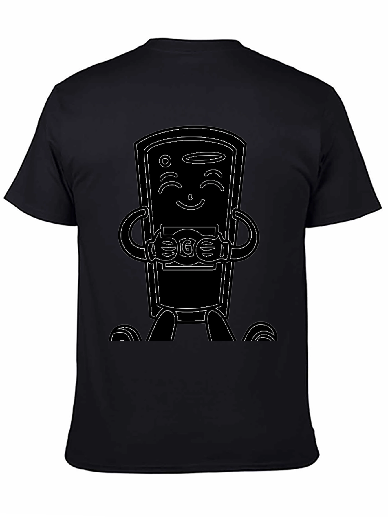 Black T-Shirt with Cartoon Phone Design