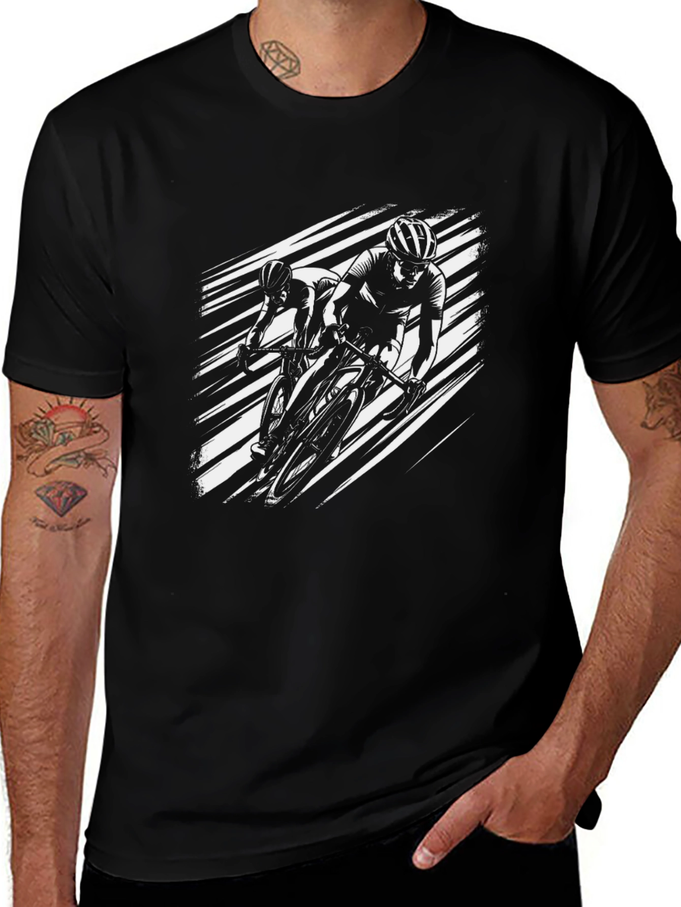 Cycling Race Graphic Tee - Black Cotton T-Shirt