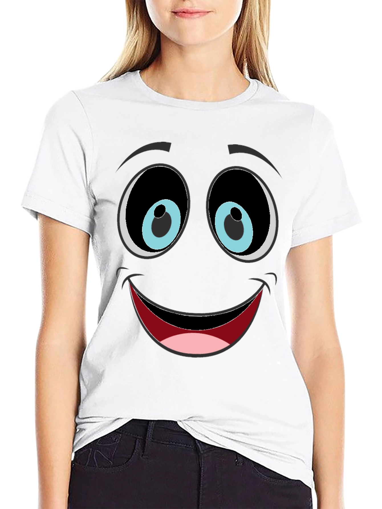 Funny Face Graphic Tee - Black Cotton Blend T-Shirt