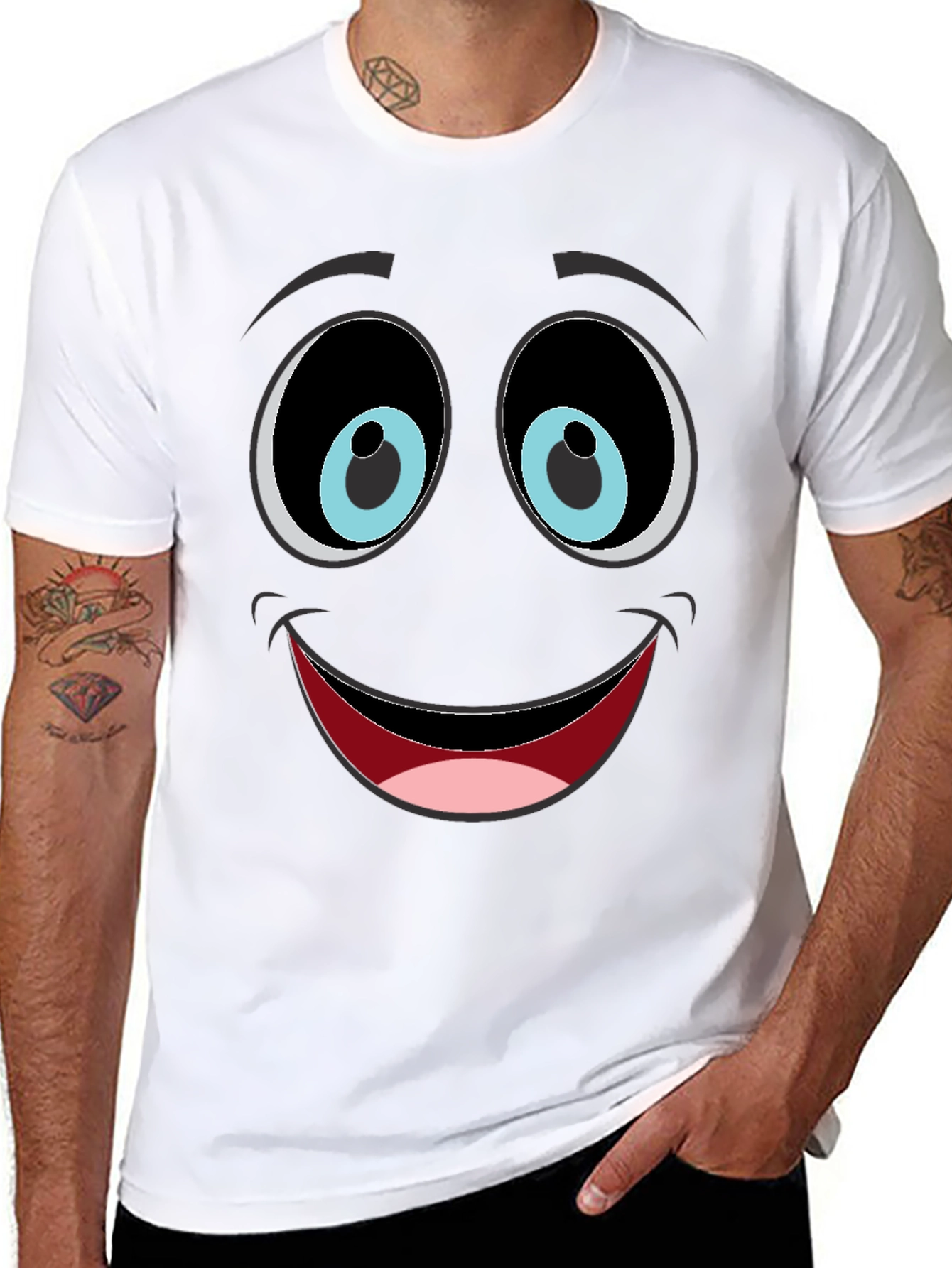 Funny Face Graphic Tee - Black Cotton Blend T-Shirt
