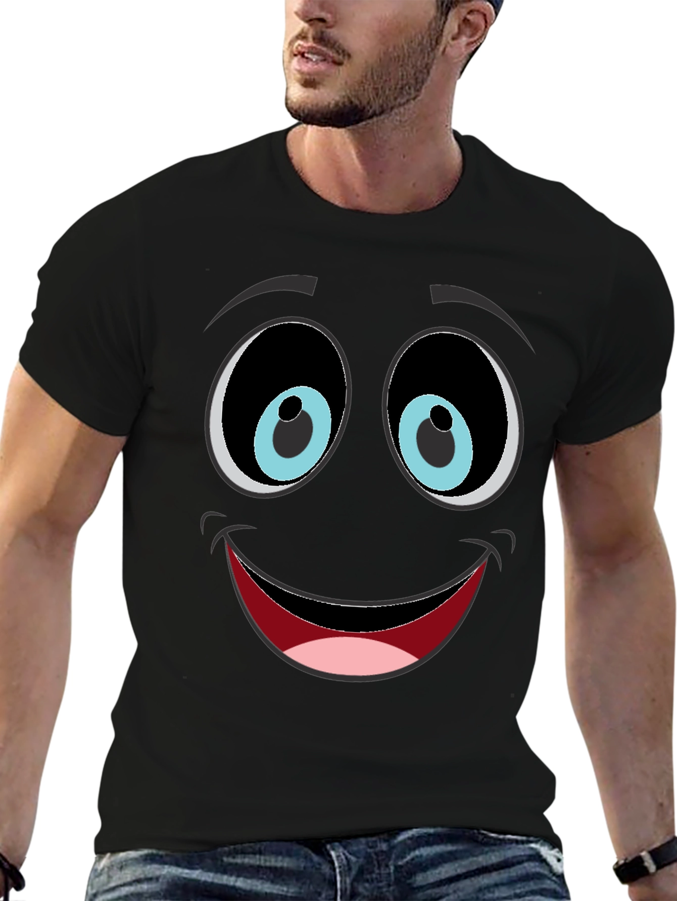 Funny Face Graphic Tee - Black Cotton Blend T-Shirt