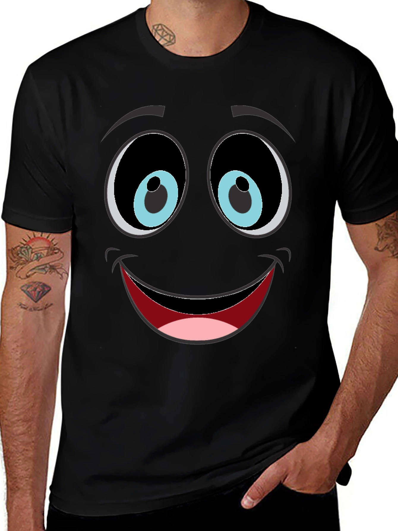 Funny Face Graphic Tee - Black Cotton Blend T-Shirt