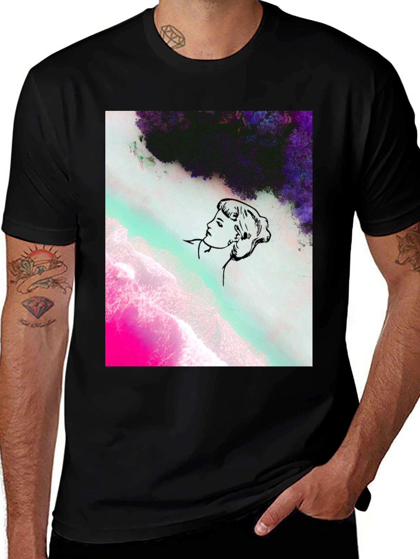 Abstract Graphic Print Mens Black Tee