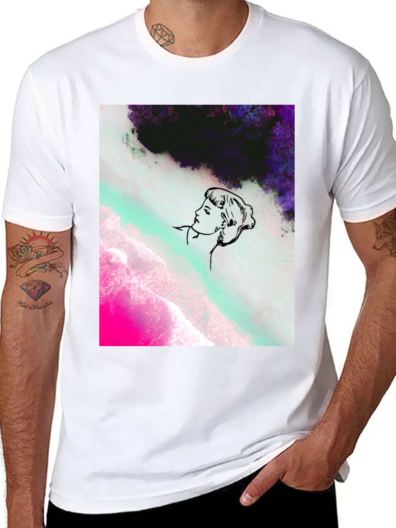 Abstract Graphic Print Mens Black Tee