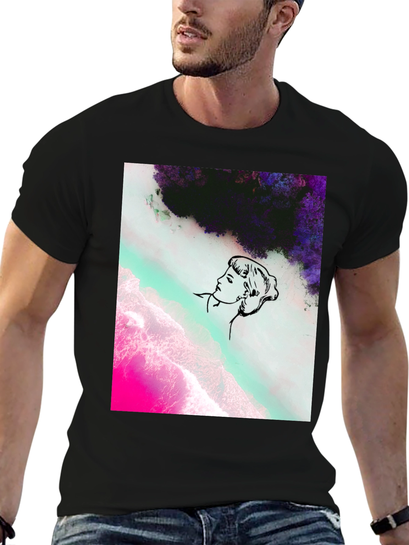 Abstract Graphic Print Mens Black Tee
