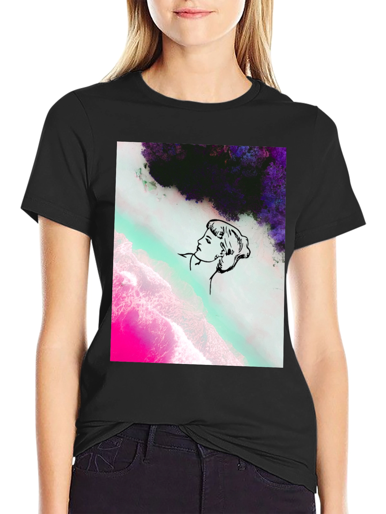 Abstract Graphic Print Mens Black Tee