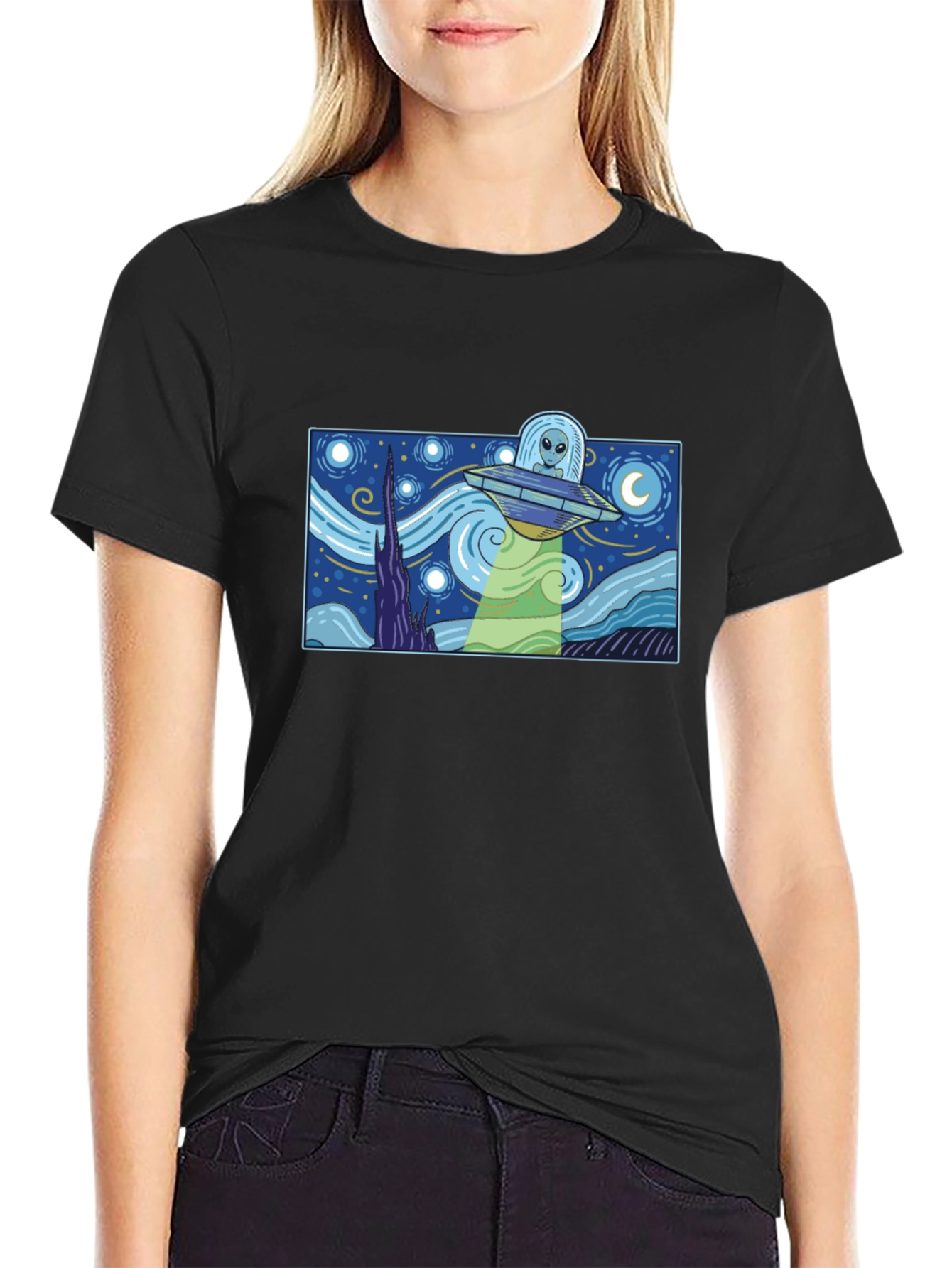 Starry Night Alien UFO Graphic Tee