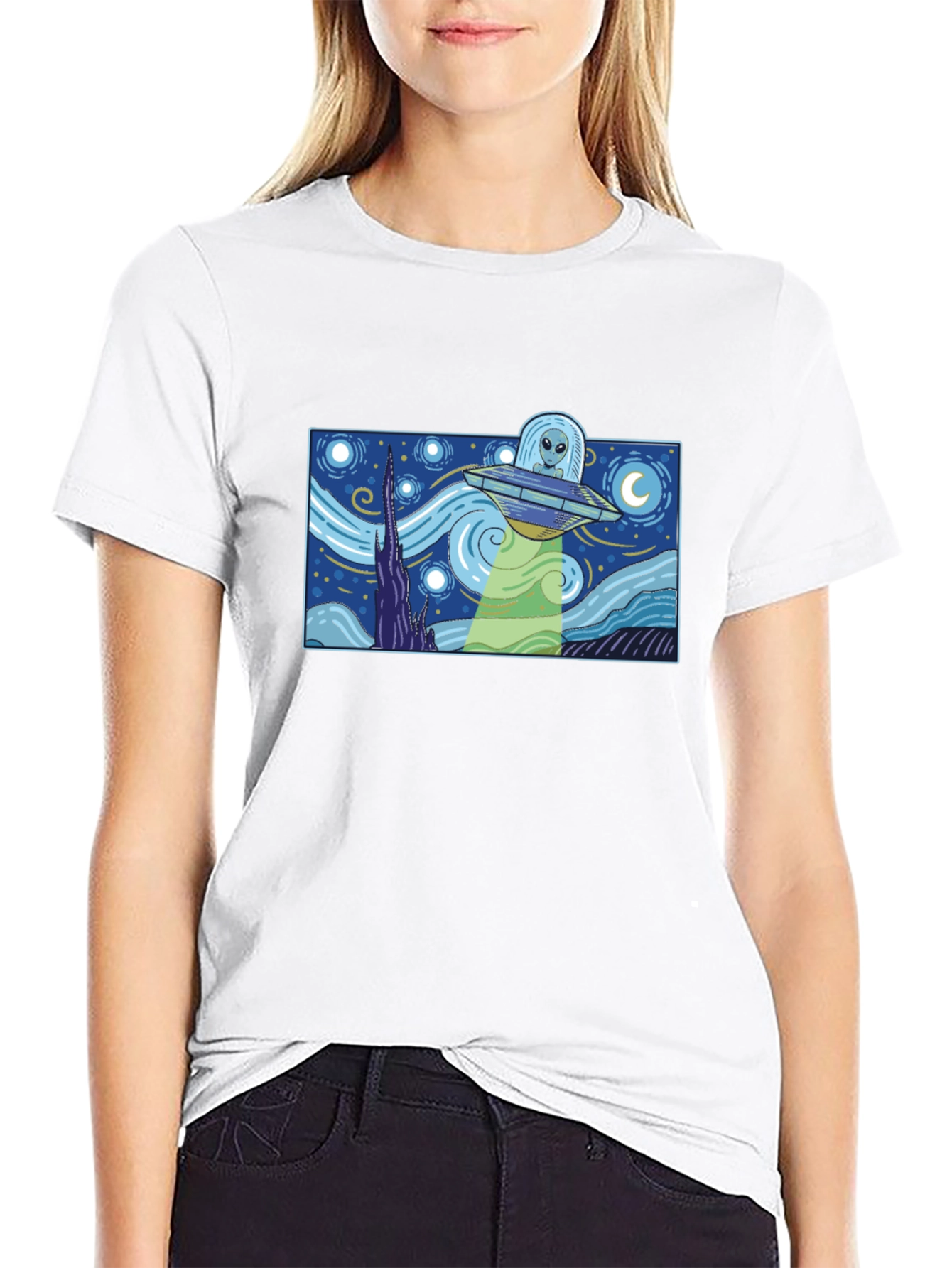 Starry Night Alien UFO Graphic Tee