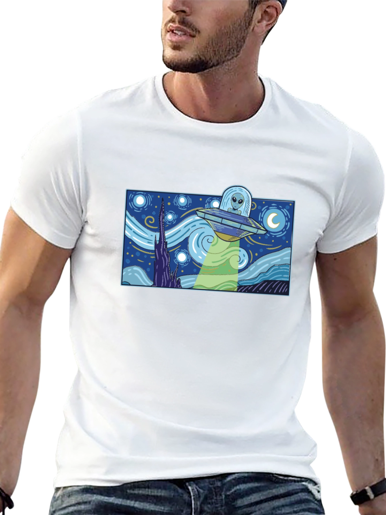 Starry Night Alien UFO Graphic Tee