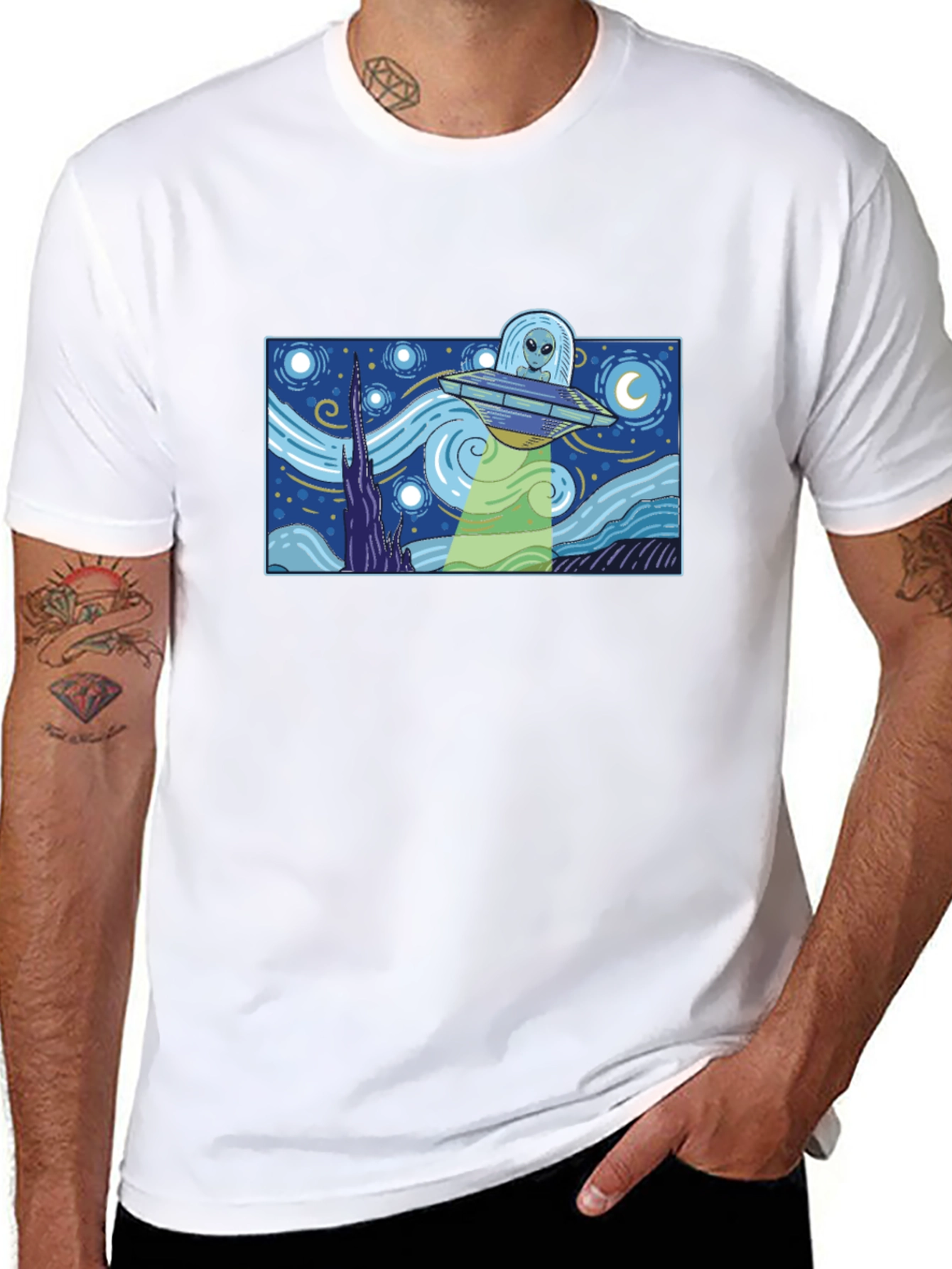Starry Night Alien UFO Graphic Tee