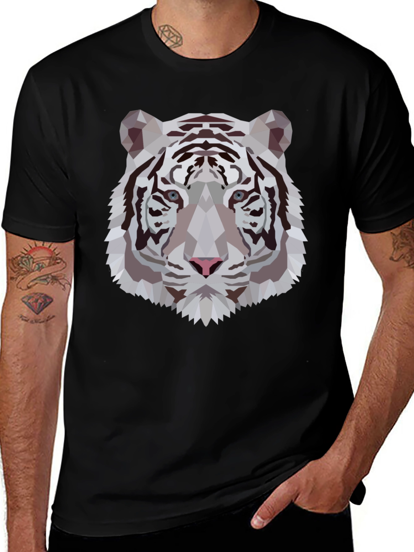Geometric Tiger Graphic Tee - Stylish Black T-Shirt