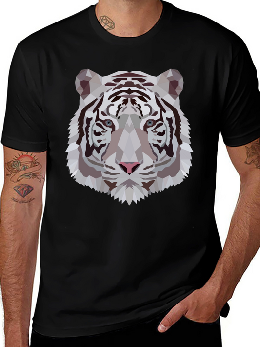 Geometric Tiger Graphic Tee - Stylish Black T-Shirt