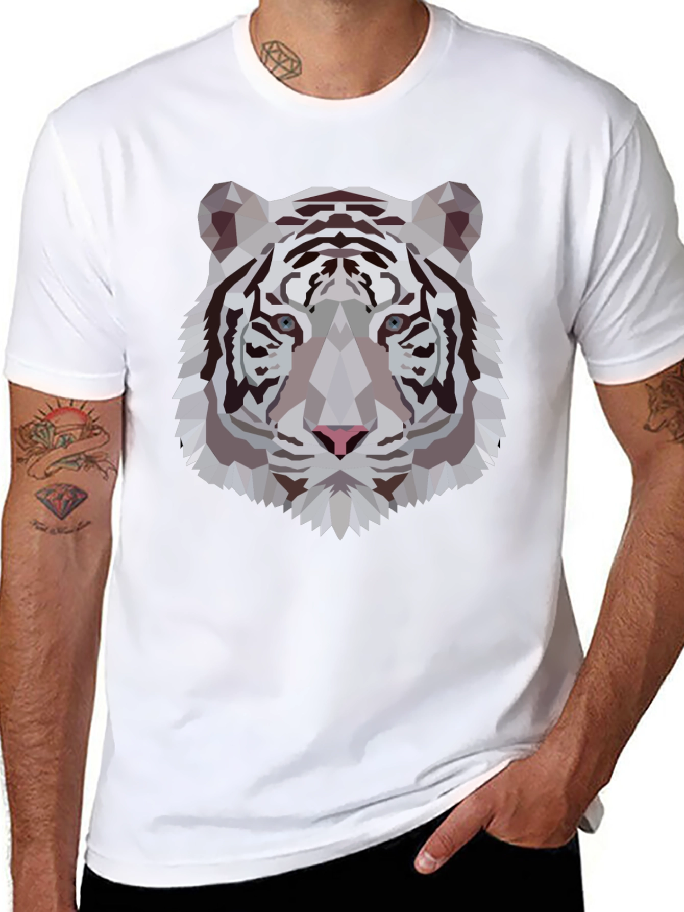 Geometric Tiger Graphic Tee - Stylish Black T-Shirt