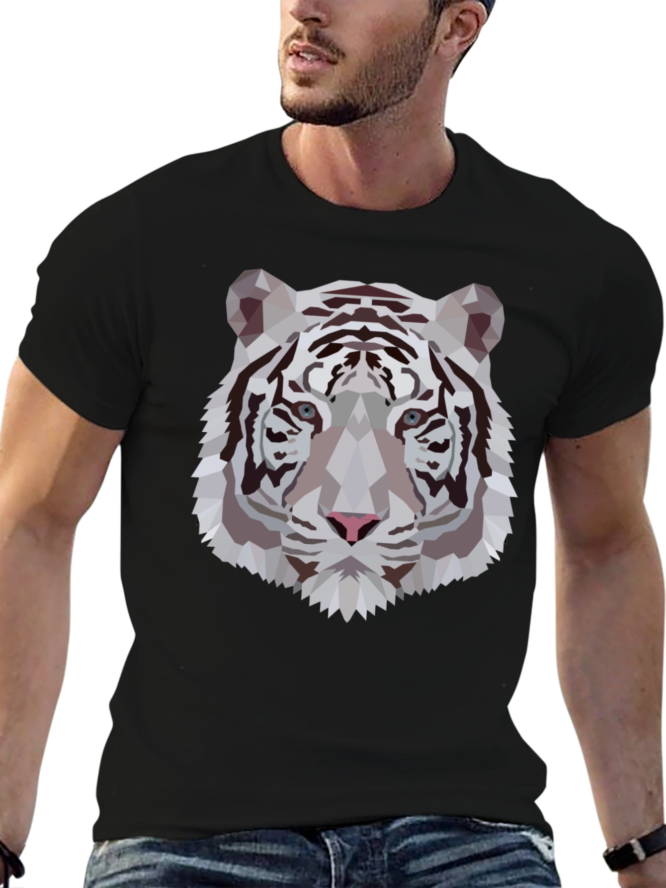 Geometric Tiger Graphic Tee - Stylish Black T-Shirt