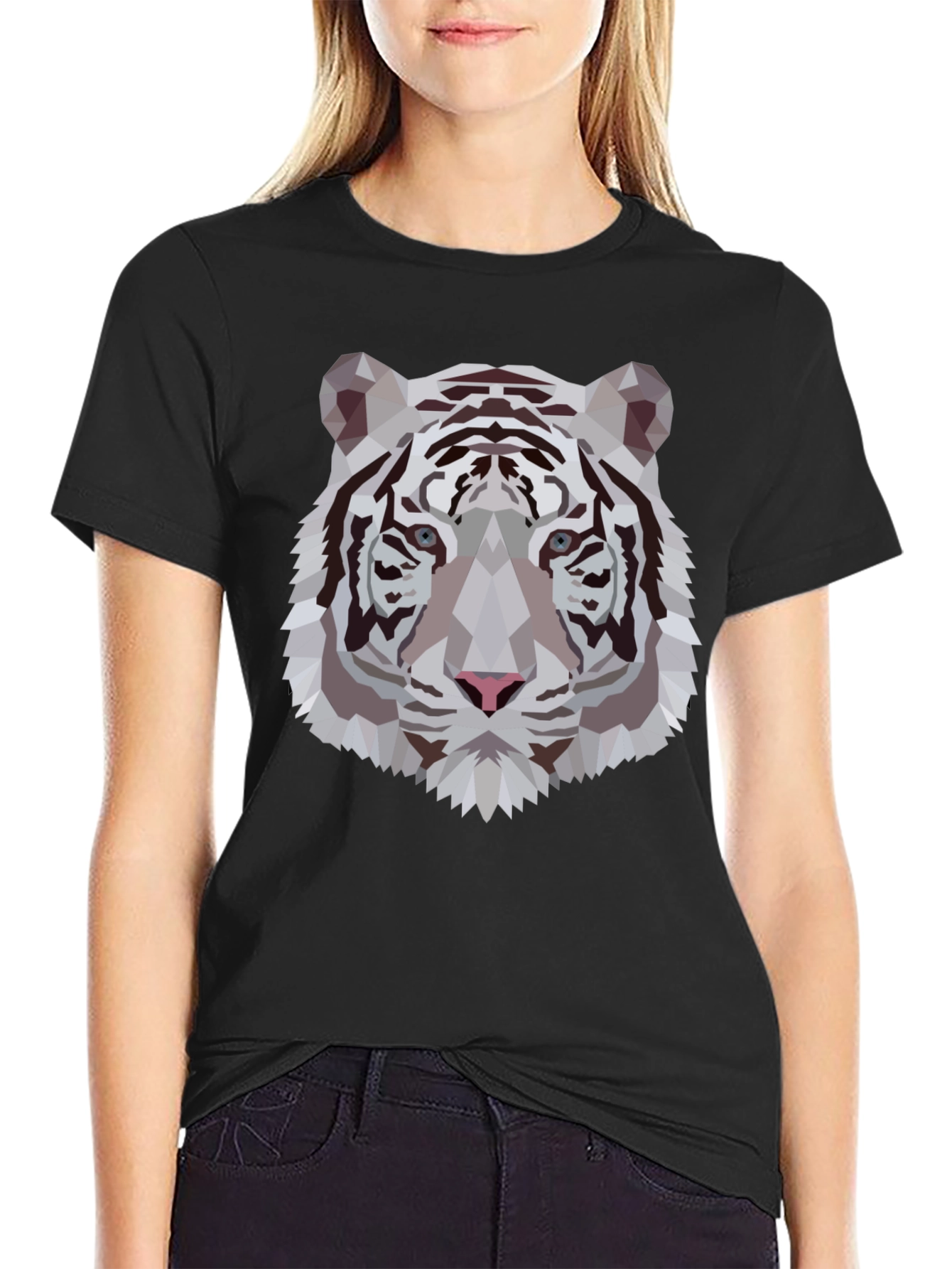 Geometric Tiger Graphic Tee - Stylish Black T-Shirt