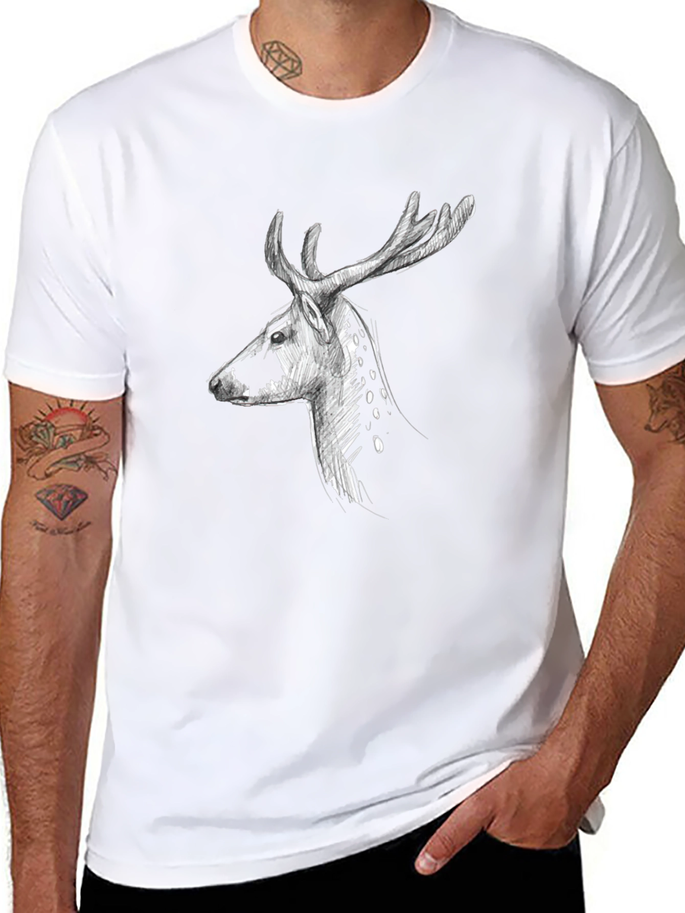 Deer Graphic Print Tee - Black Casual T-Shirt