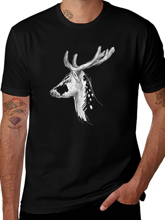 Deer Graphic Print Tee - Black Casual T-Shirt