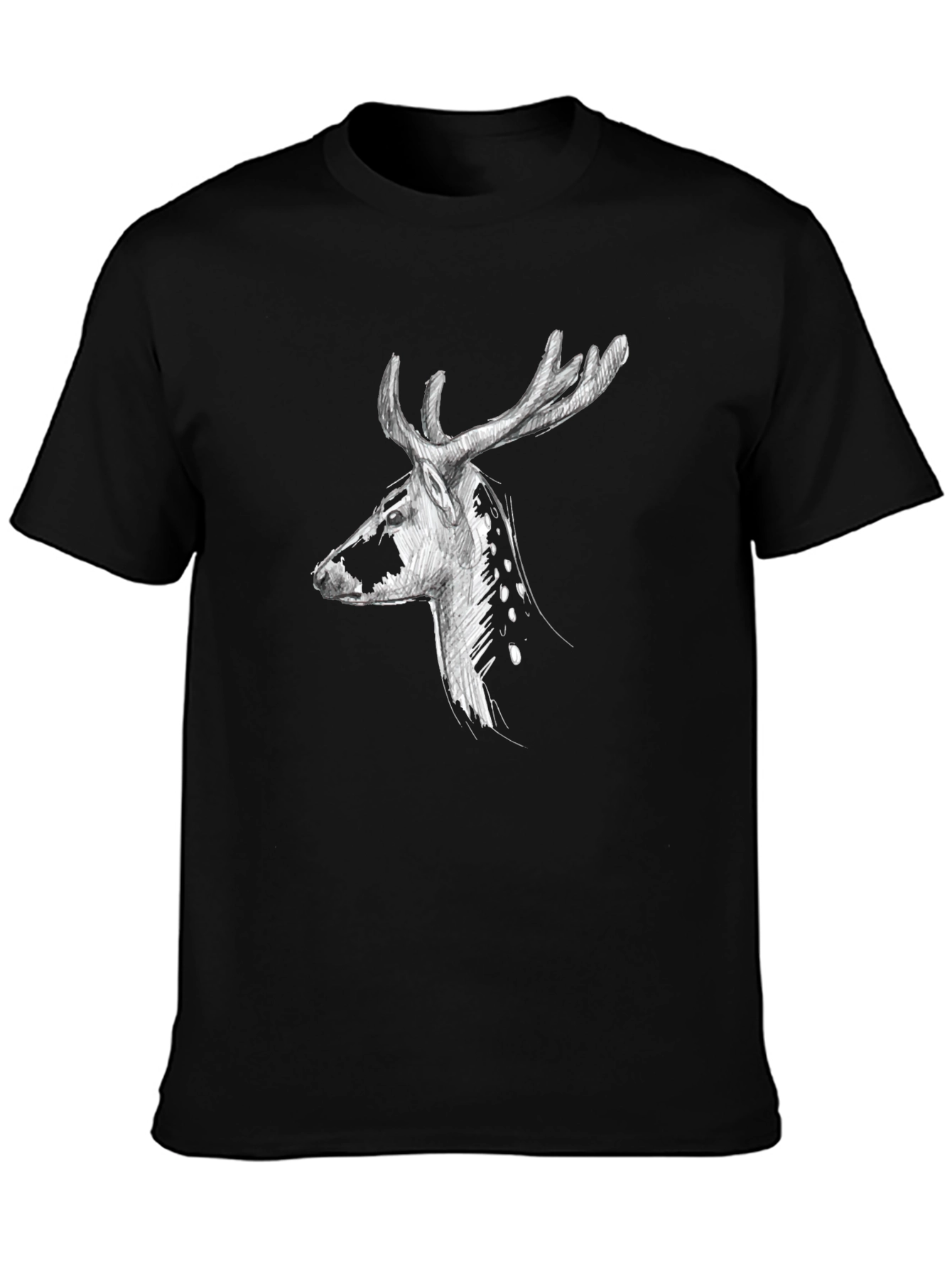 Deer Graphic Print Tee - Black Casual T-Shirt