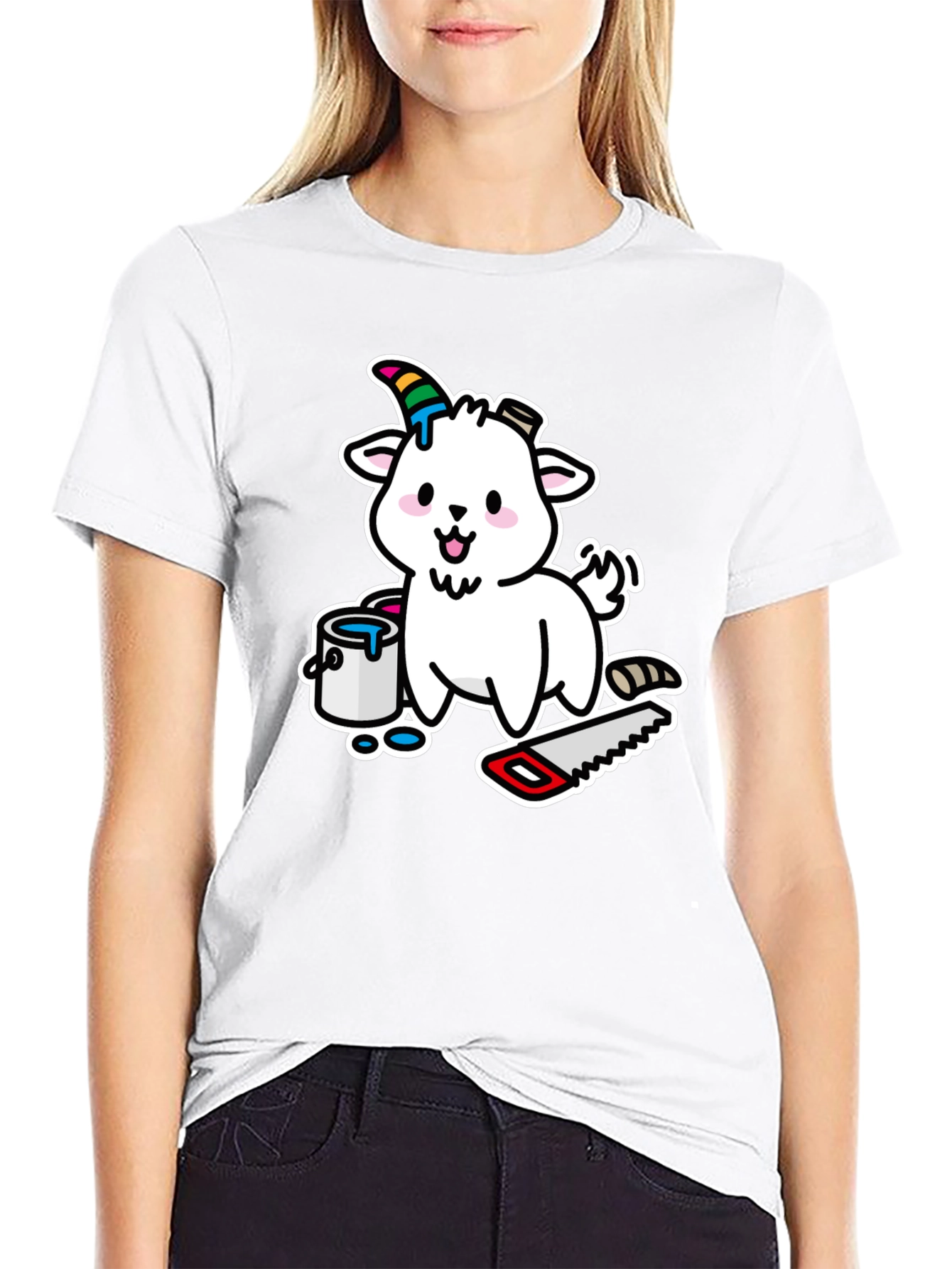 Goat DIY T-Shirt: Cartoon Goat with Paint and Saw