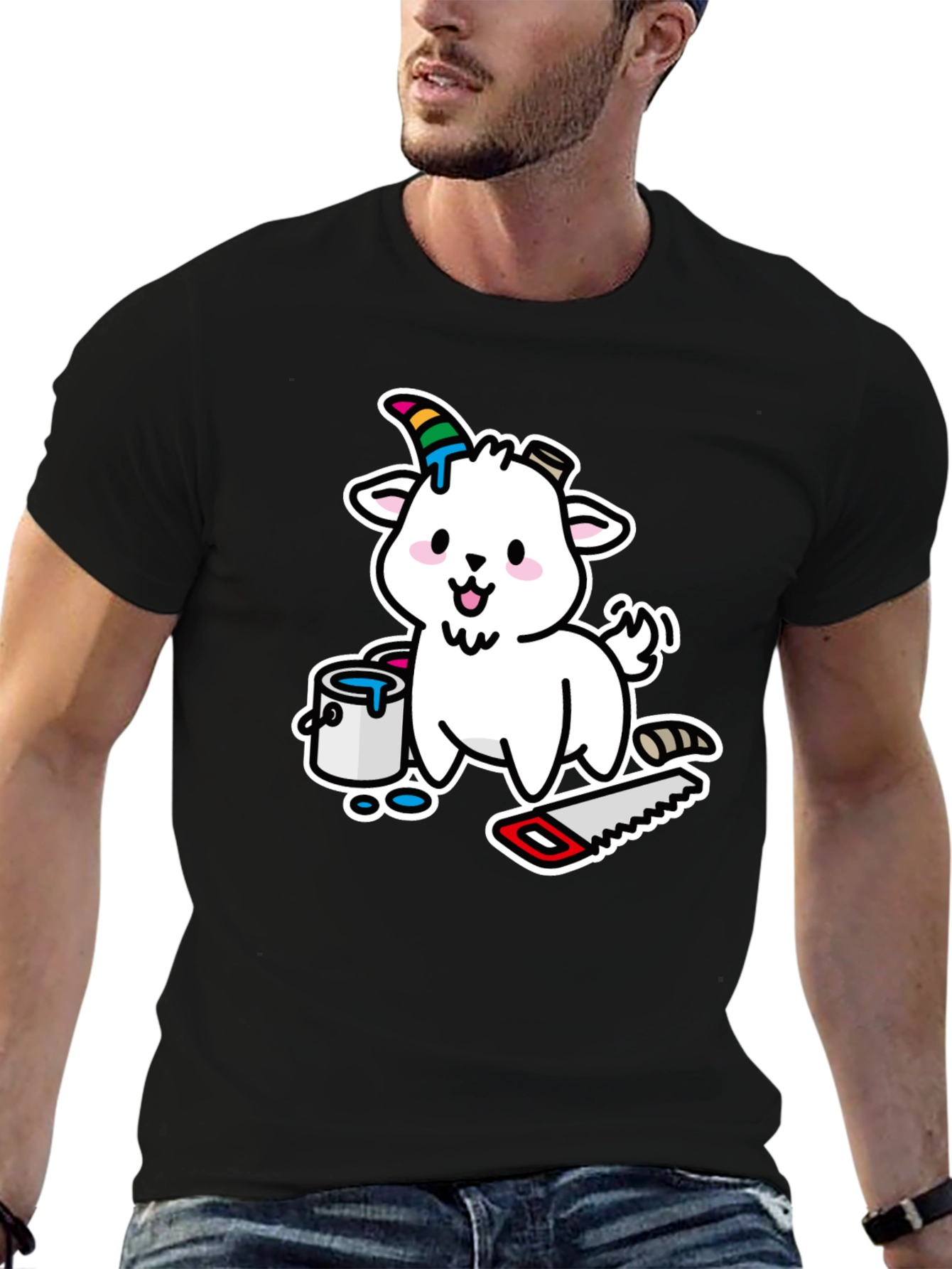 Goat DIY T-Shirt: Cartoon Goat with Paint and Saw