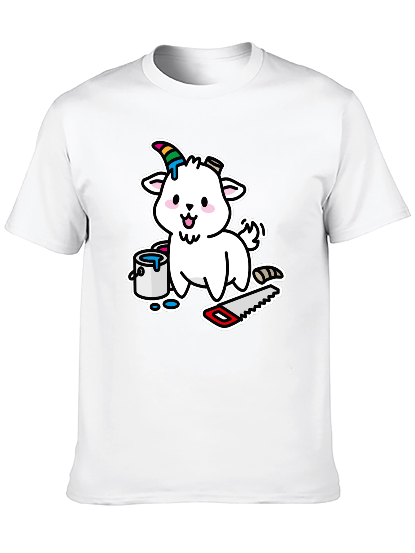 Goat DIY T-Shirt: Cartoon Goat with Paint and Saw
