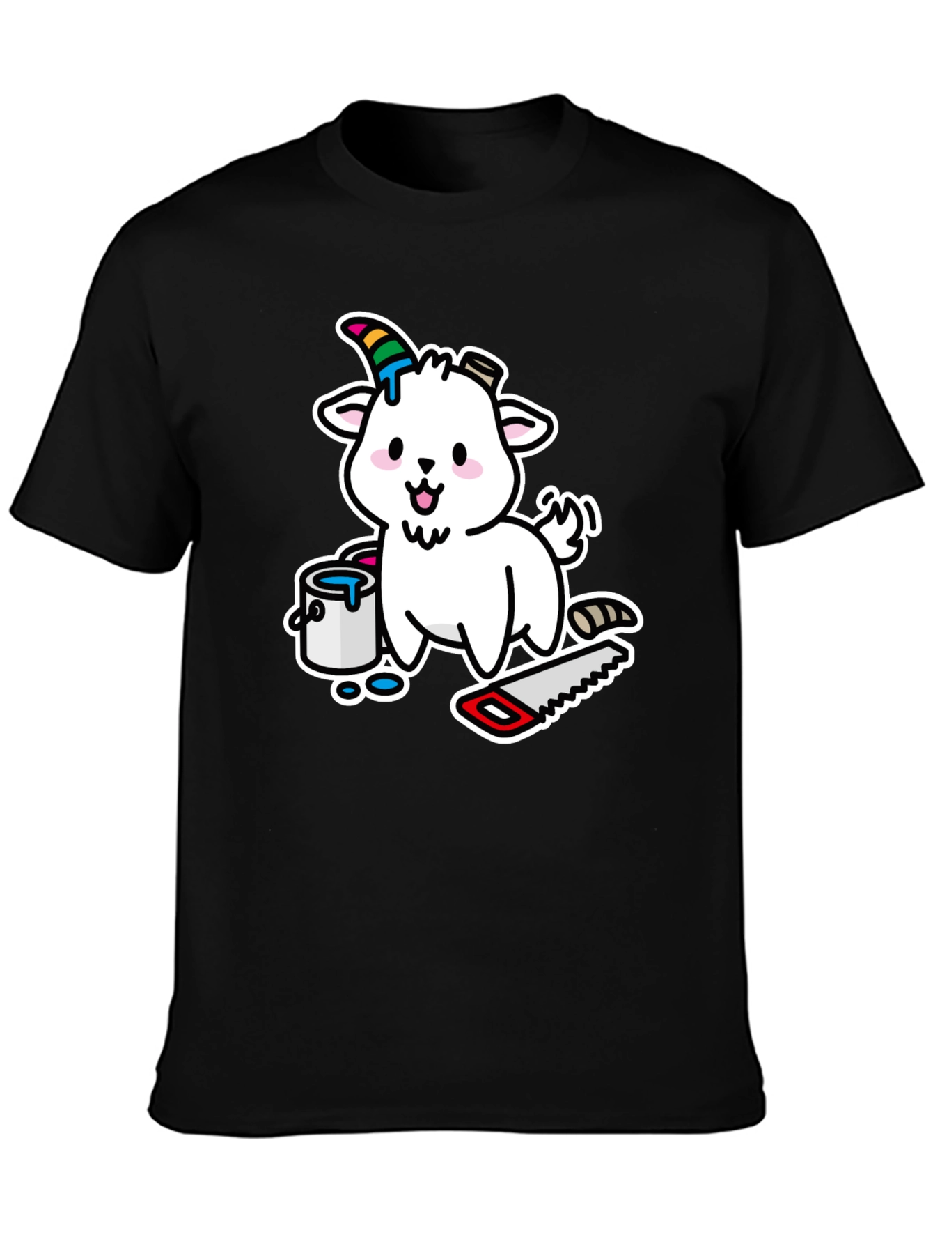 Goat DIY T-Shirt: Cartoon Goat with Paint and Saw