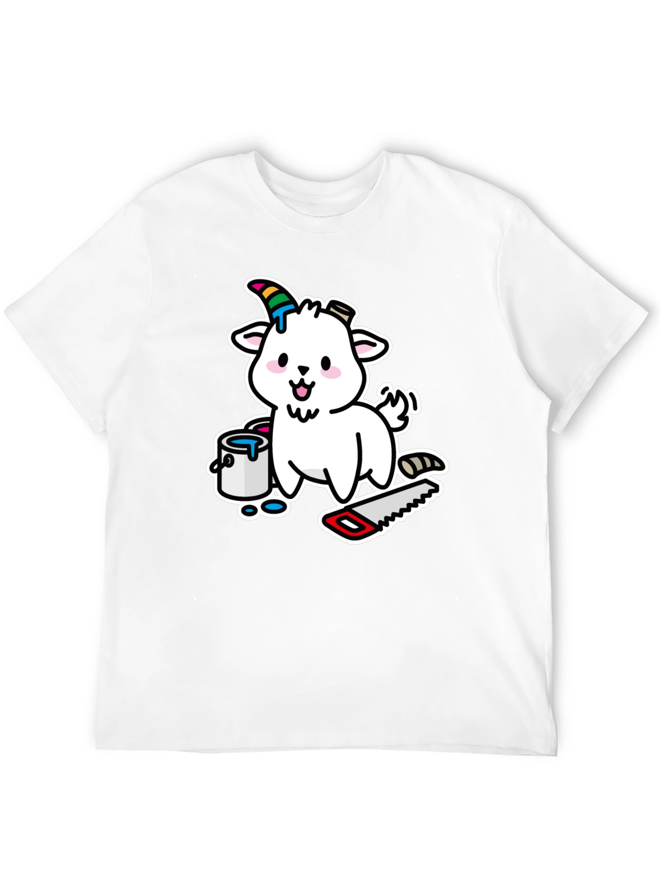 Goat DIY T-Shirt: Cartoon Goat with Paint and Saw