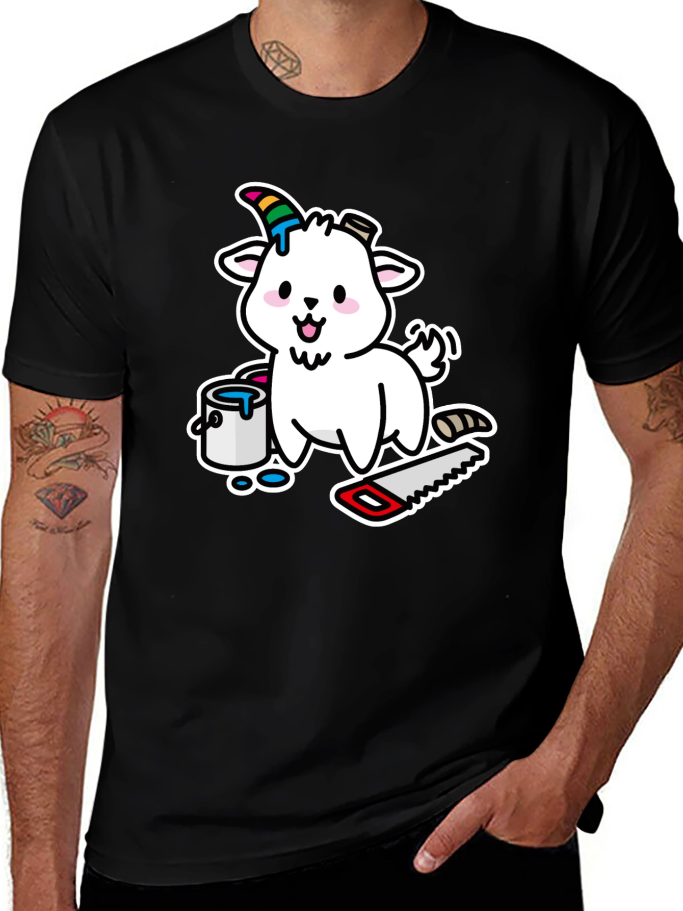 Goat DIY T-Shirt: Cartoon Goat with Paint and Saw