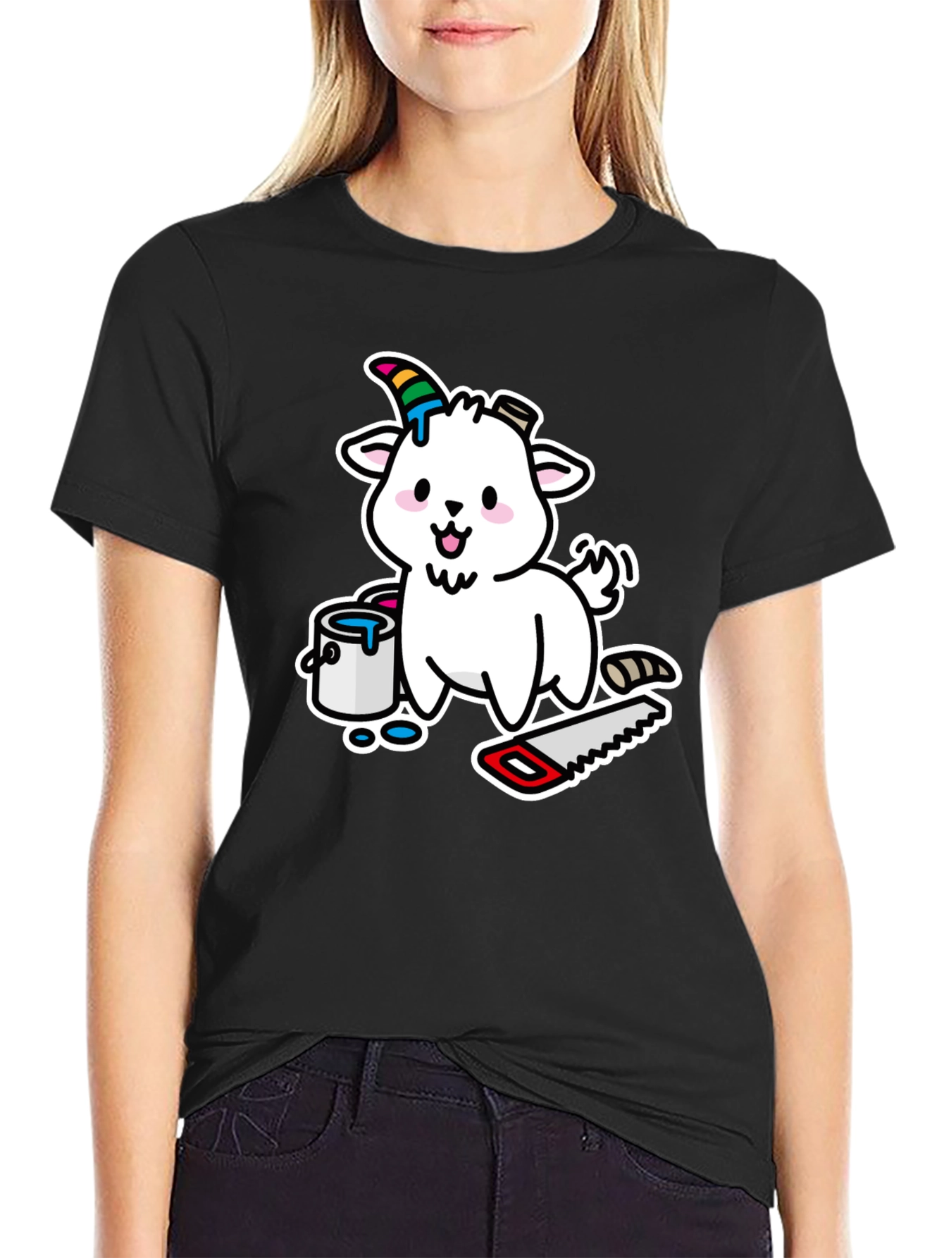 Goat DIY T-Shirt: Cartoon Goat with Paint and Saw