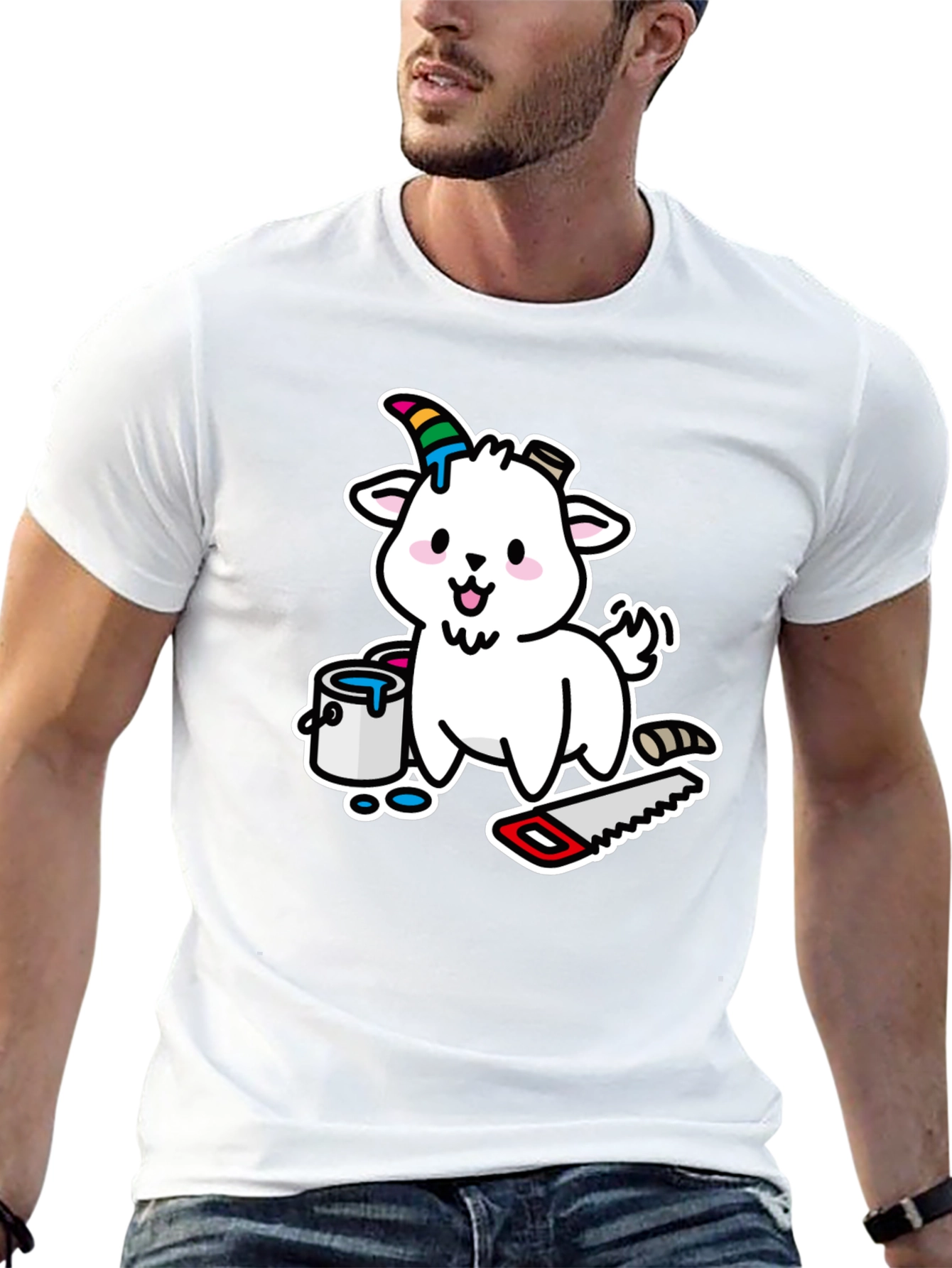Goat DIY T-Shirt: Cartoon Goat with Paint and Saw