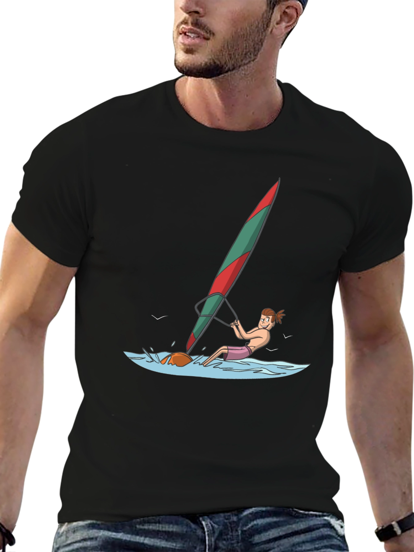 Windsurfing Cartoon Graphic T-Shirt