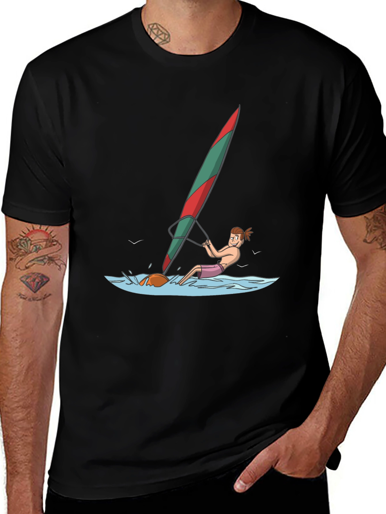 Windsurfing Cartoon Graphic T-Shirt
