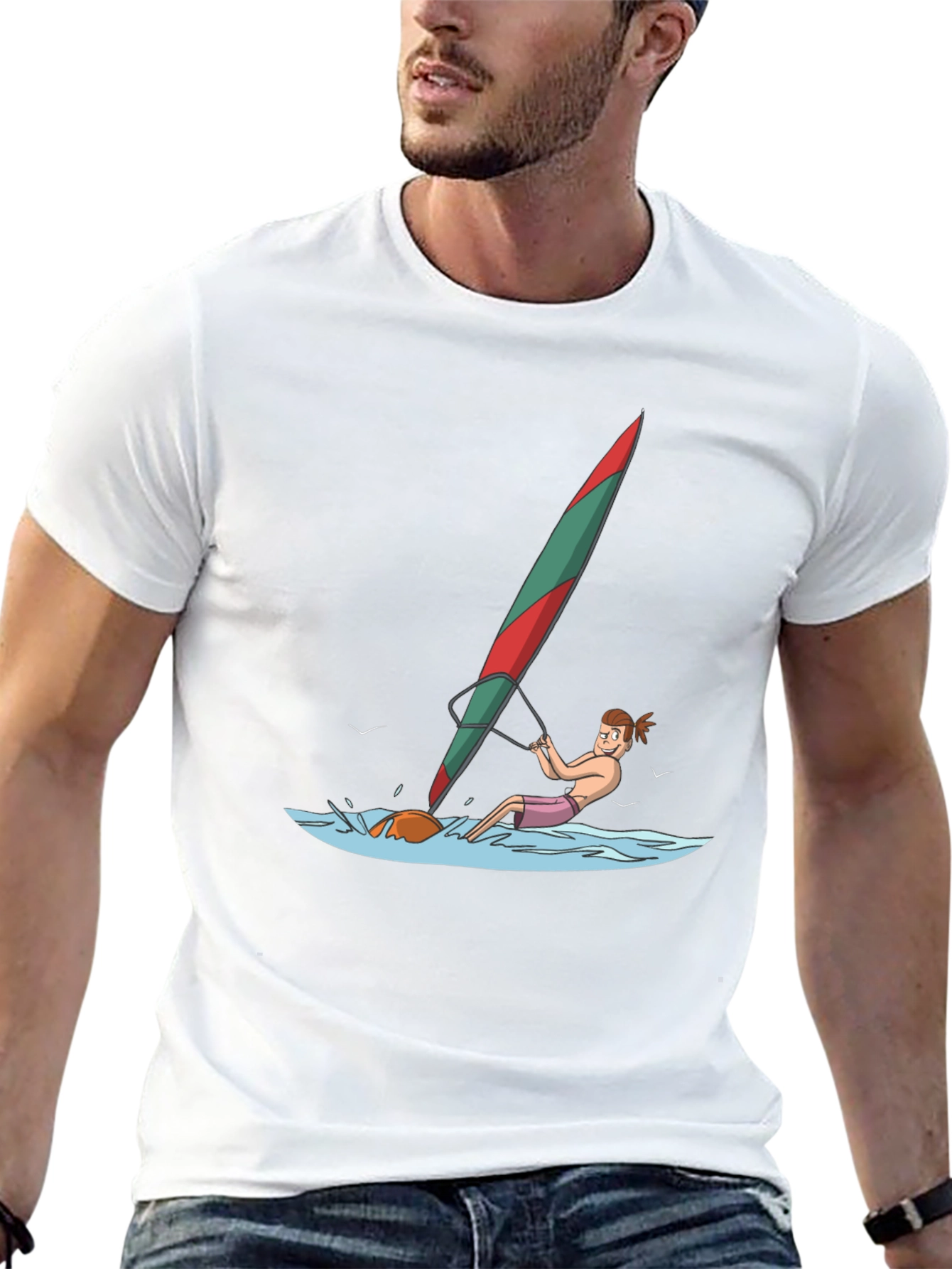 Windsurfing Cartoon Graphic T-Shirt