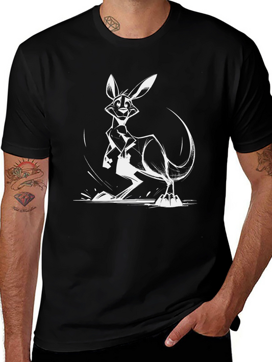 Cool Kangaroo Graphic T-Shirt - Black Cotton Blend