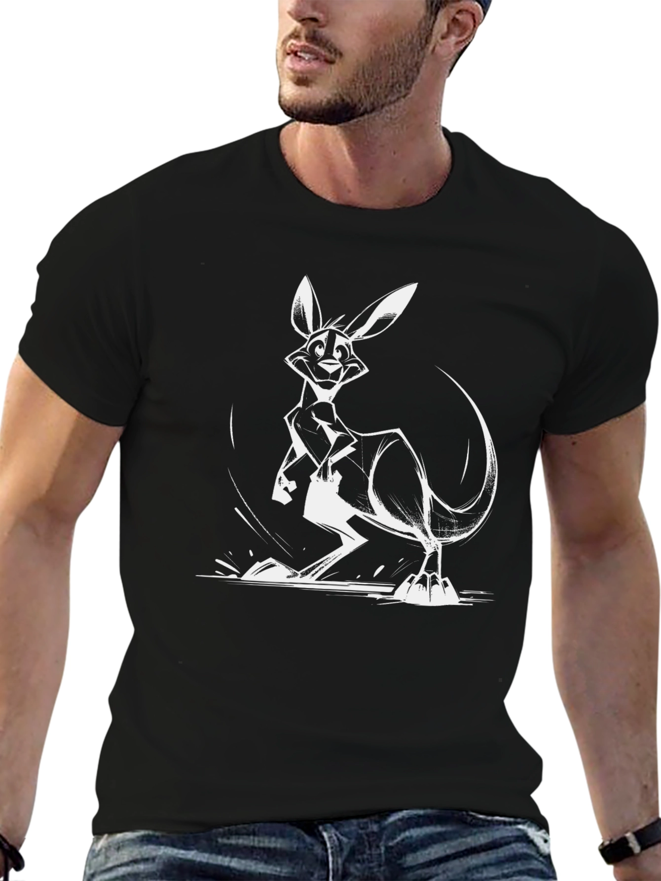 Cool Kangaroo Graphic T-Shirt - Black Cotton Blend