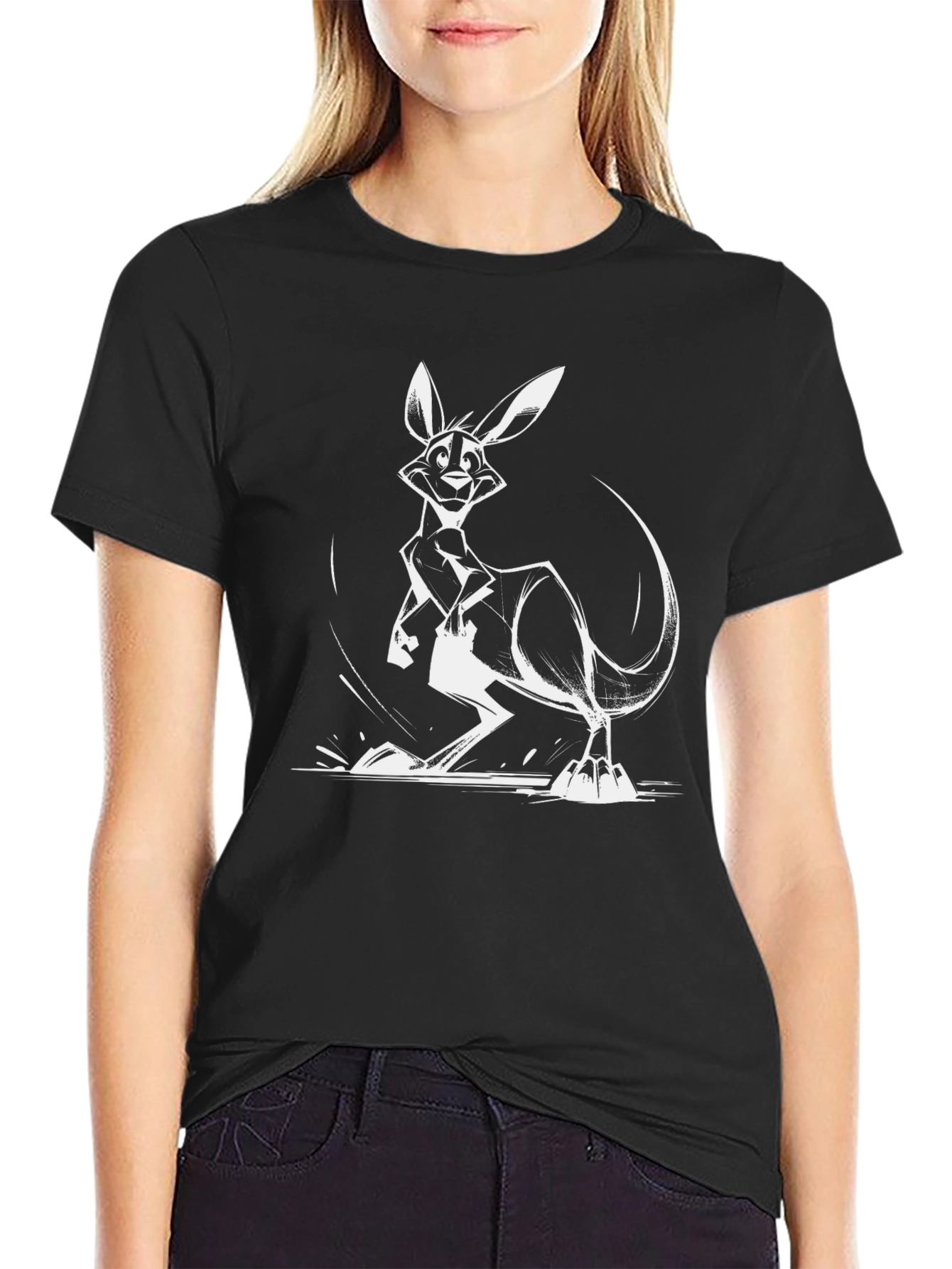 Cool Kangaroo Graphic T-Shirt - Black Cotton Blend