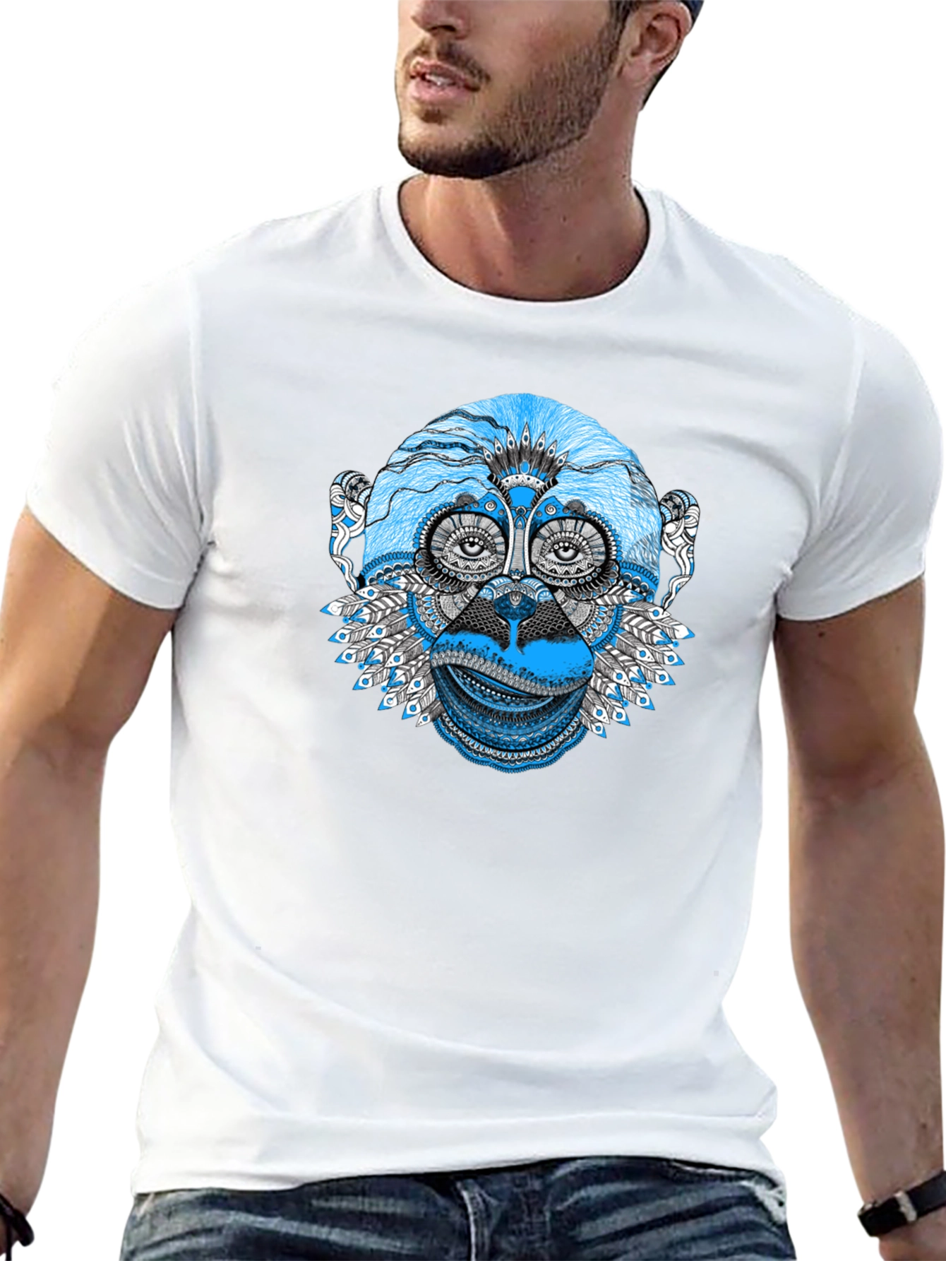 Abstract Monkey Graphic Tee - Black Unisex T-Shirt