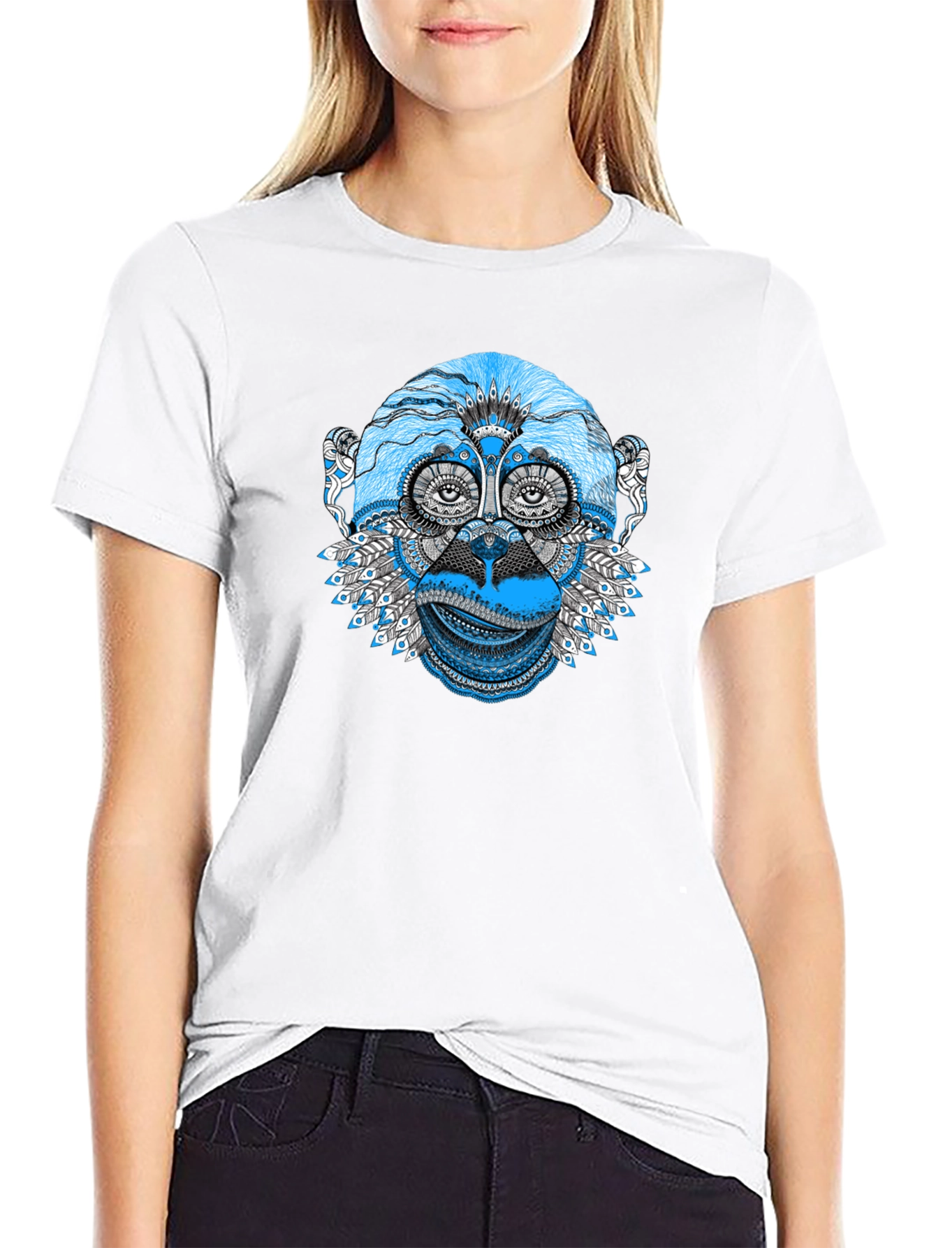 Abstract Monkey Graphic Tee - Black Unisex T-Shirt