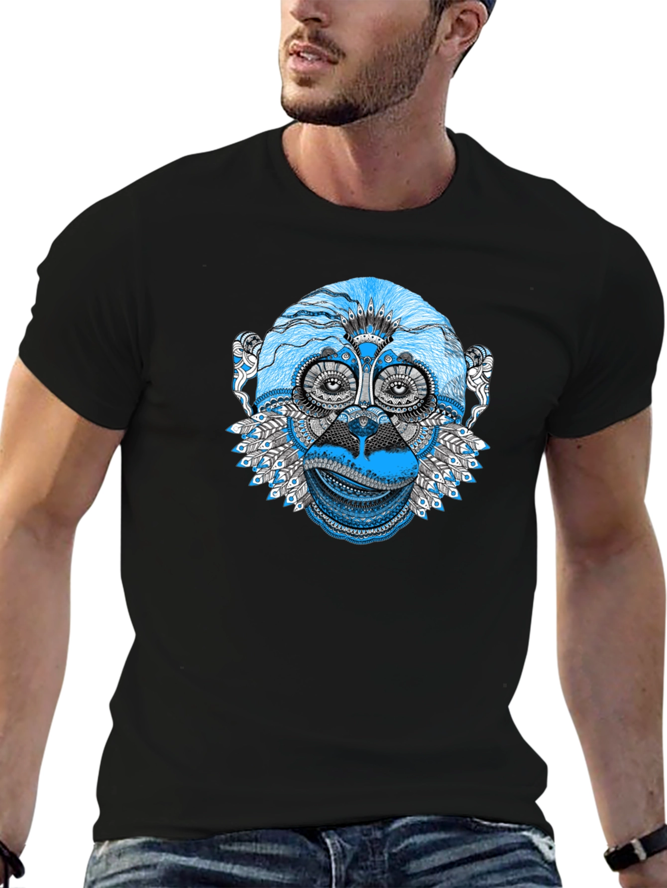 Abstract Monkey Graphic Tee - Black Unisex T-Shirt