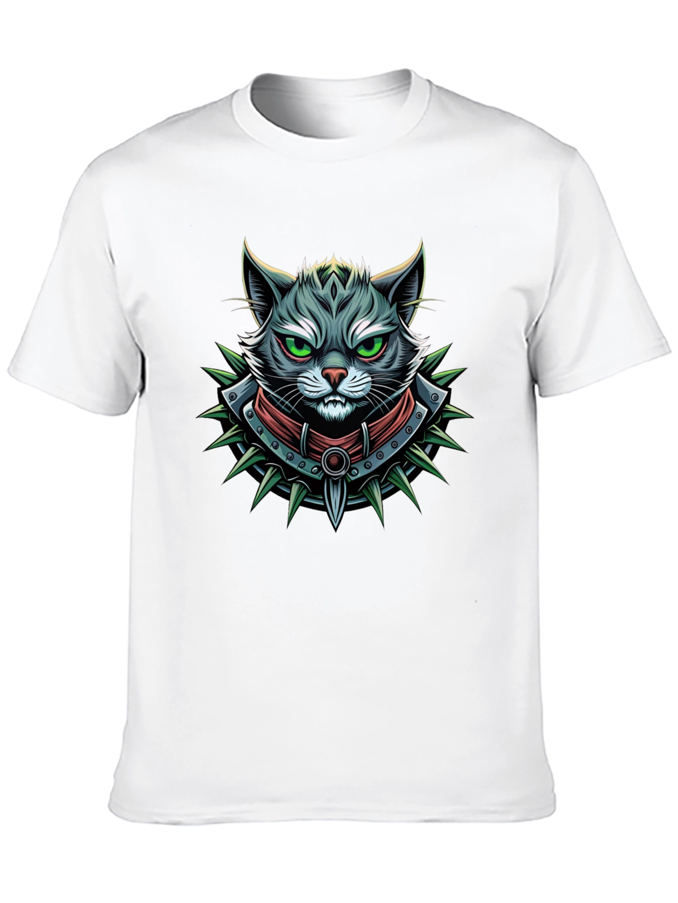 Edgy Cat Graphic Tee - Spiked Collar Design