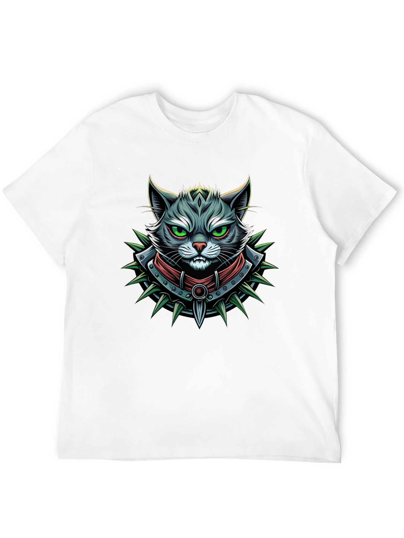 Edgy Cat Graphic Tee - Spiked Collar Design