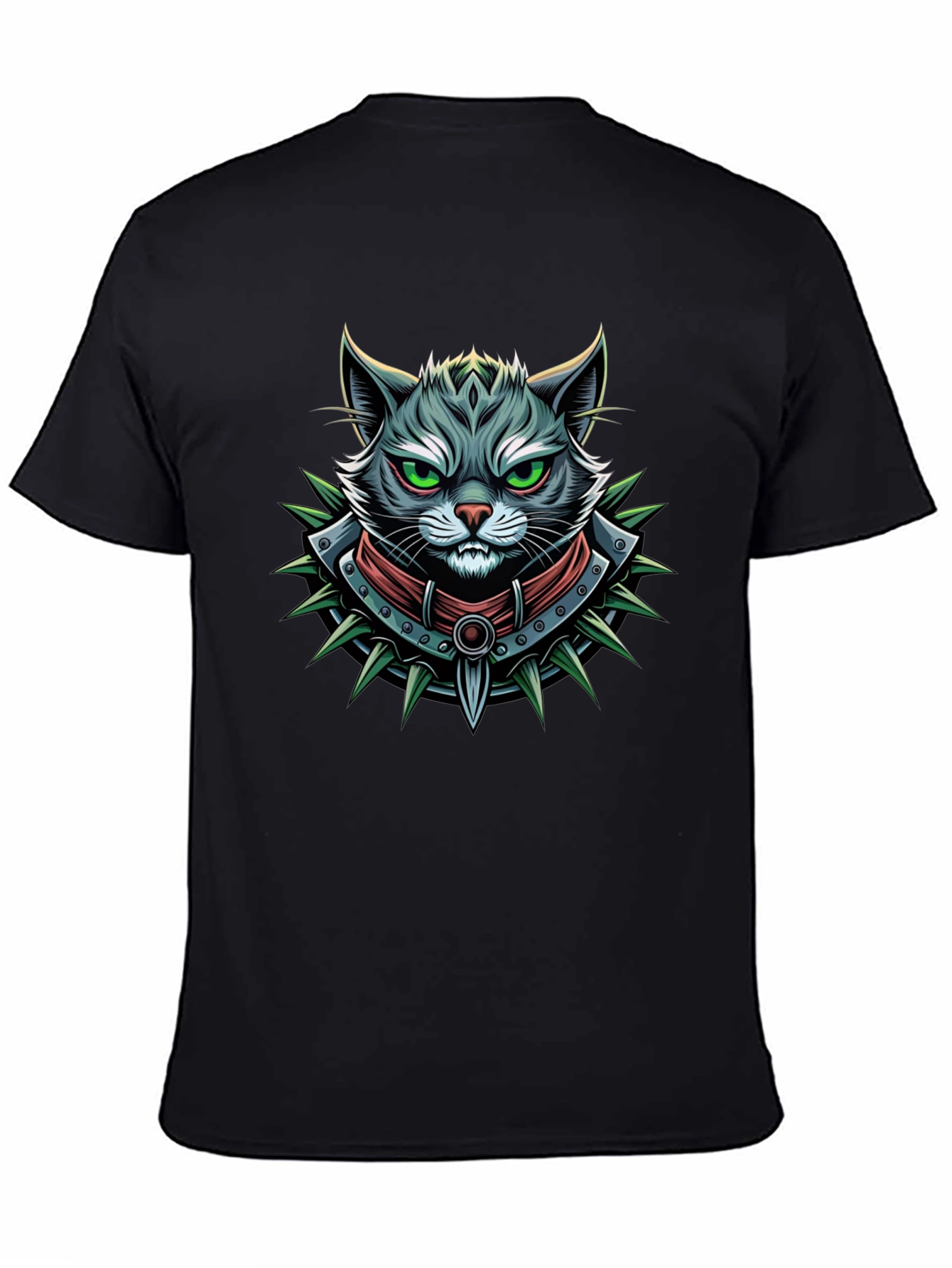 Edgy Cat Graphic Tee - Spiked Collar Design