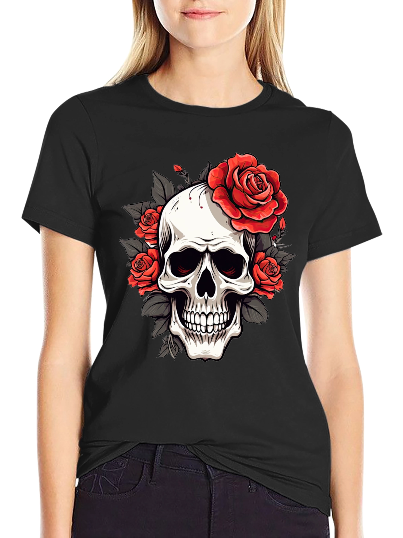 Skull & Roses Graphic Tee - Black