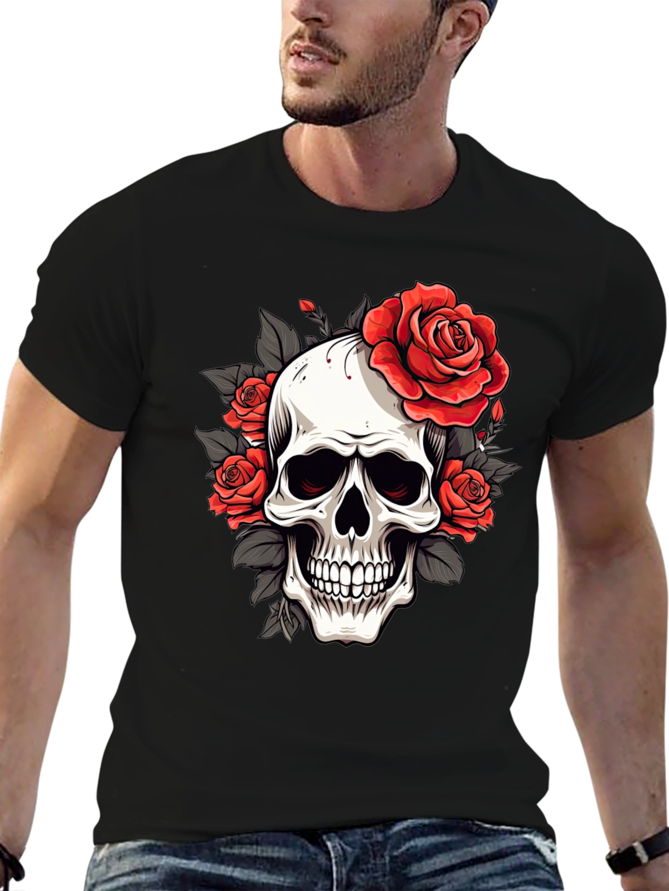 Skull & Roses Graphic Tee - Black