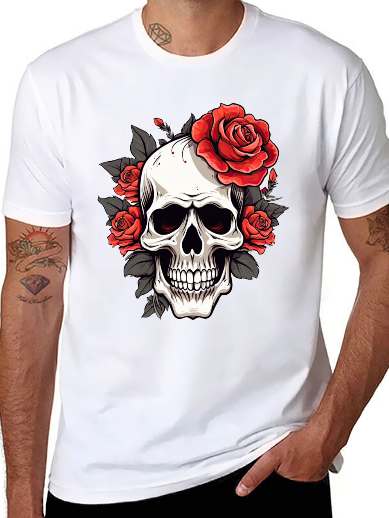 Skull & Roses Graphic Tee - Black