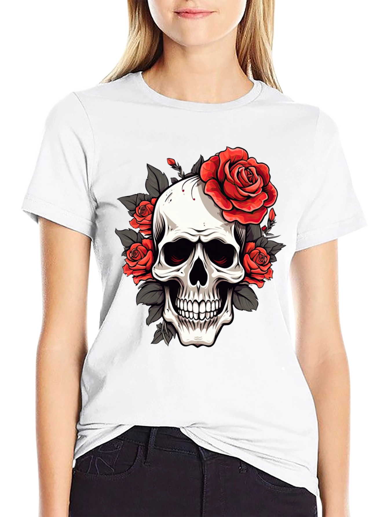 Skull & Roses Graphic Tee - Black