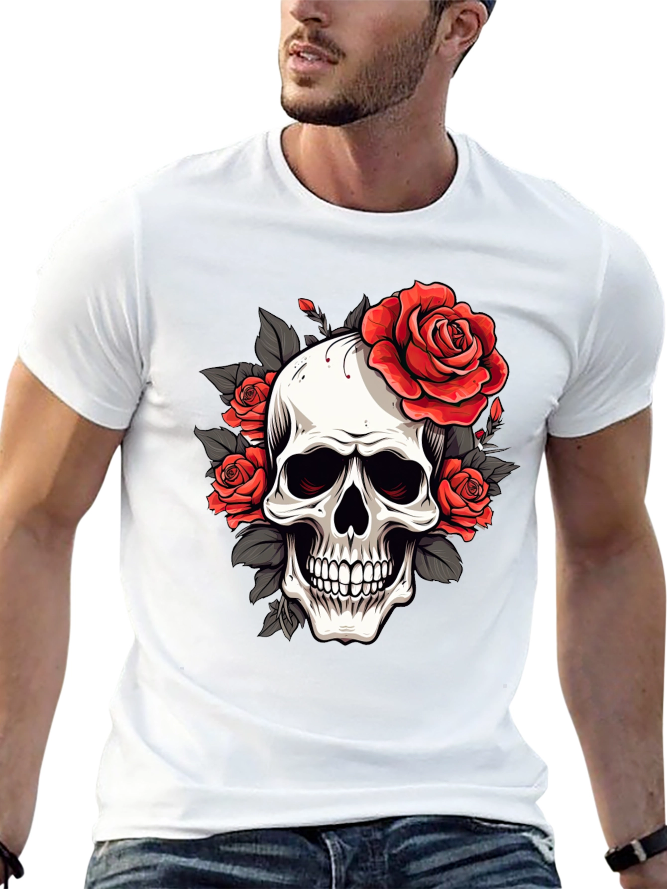 Skull & Roses Graphic Tee - Black