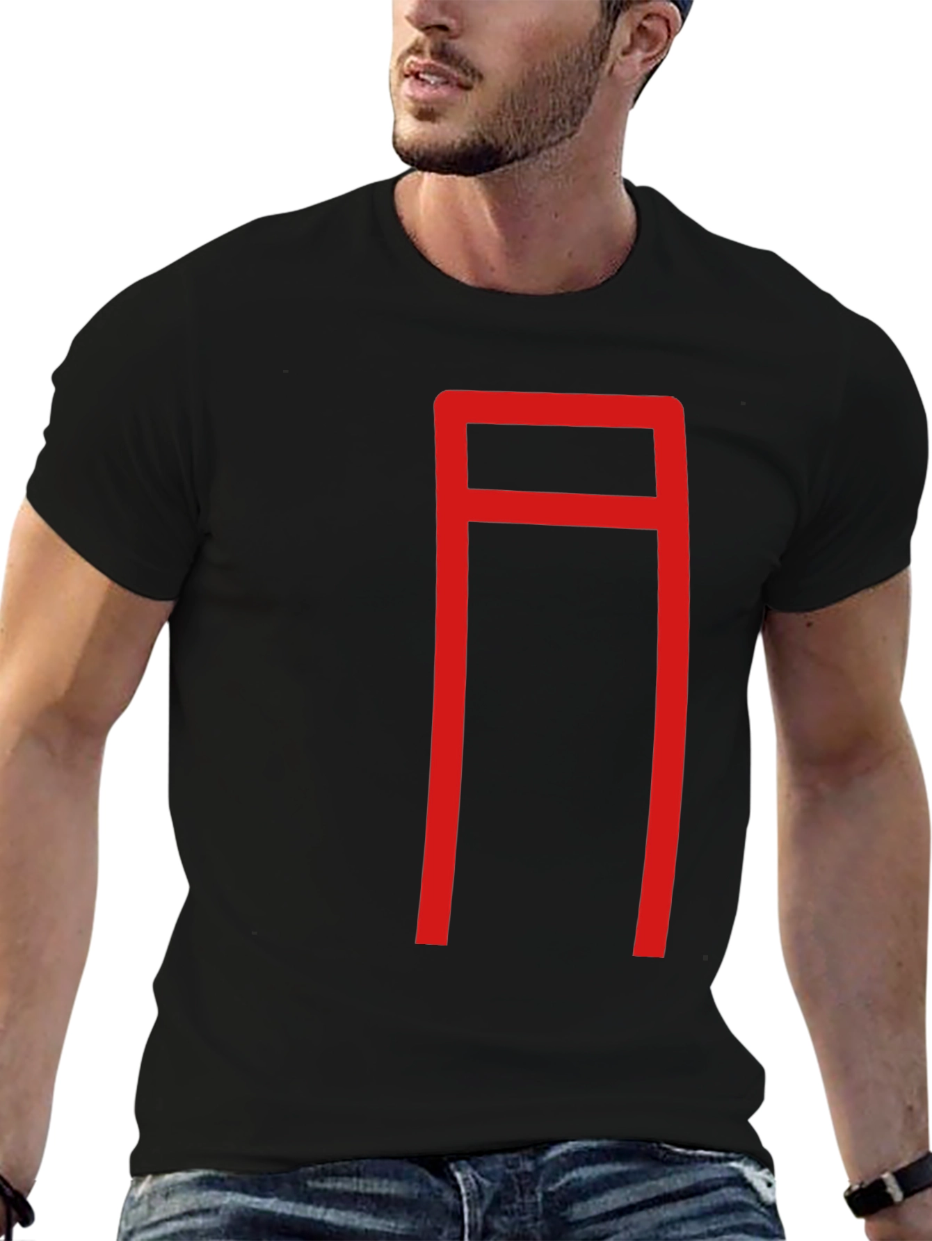 Geometric Red Graphic Print Black T-Shirt