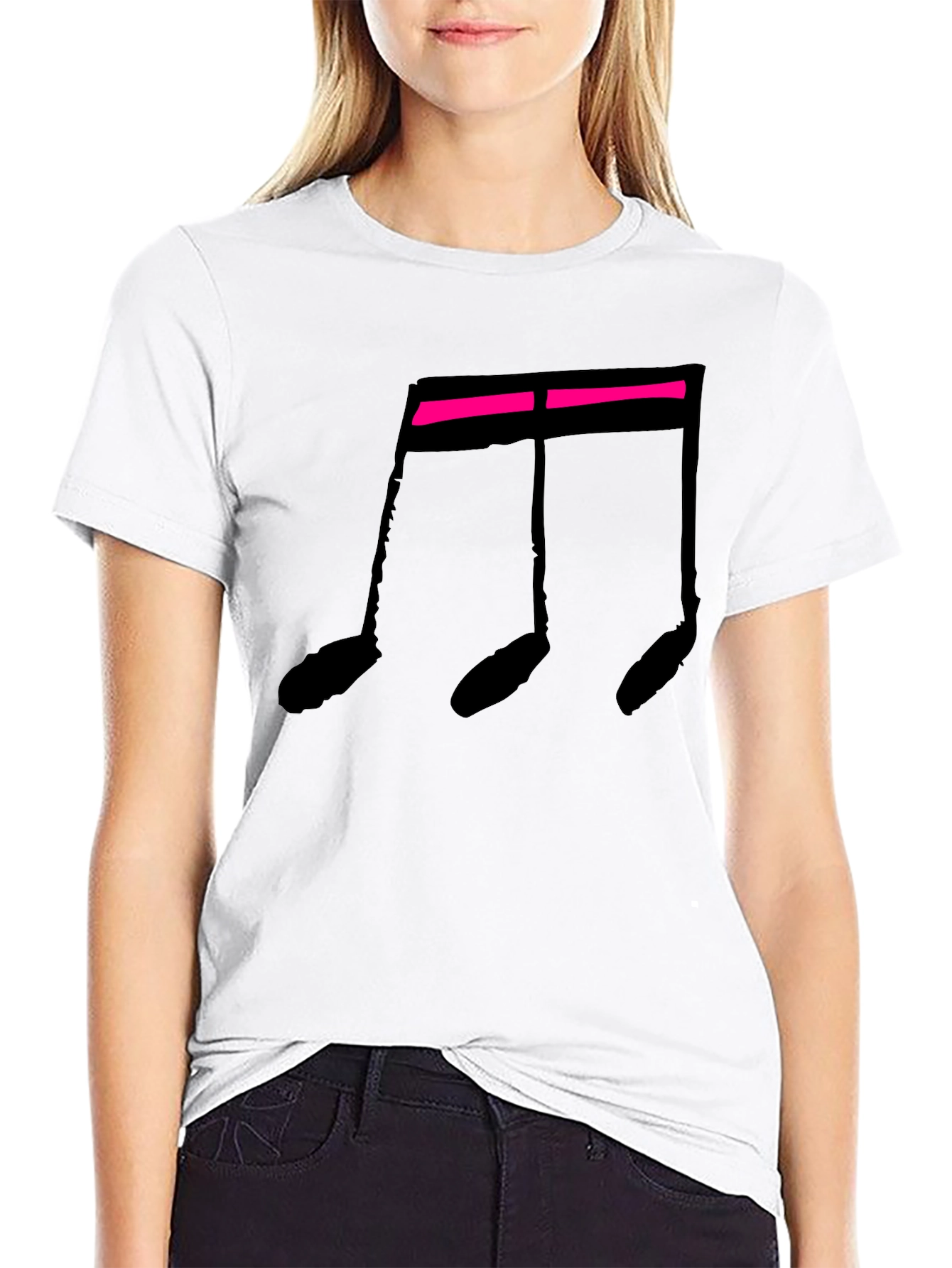 Musical Note Black T-Shirt - Hot Pink Accent