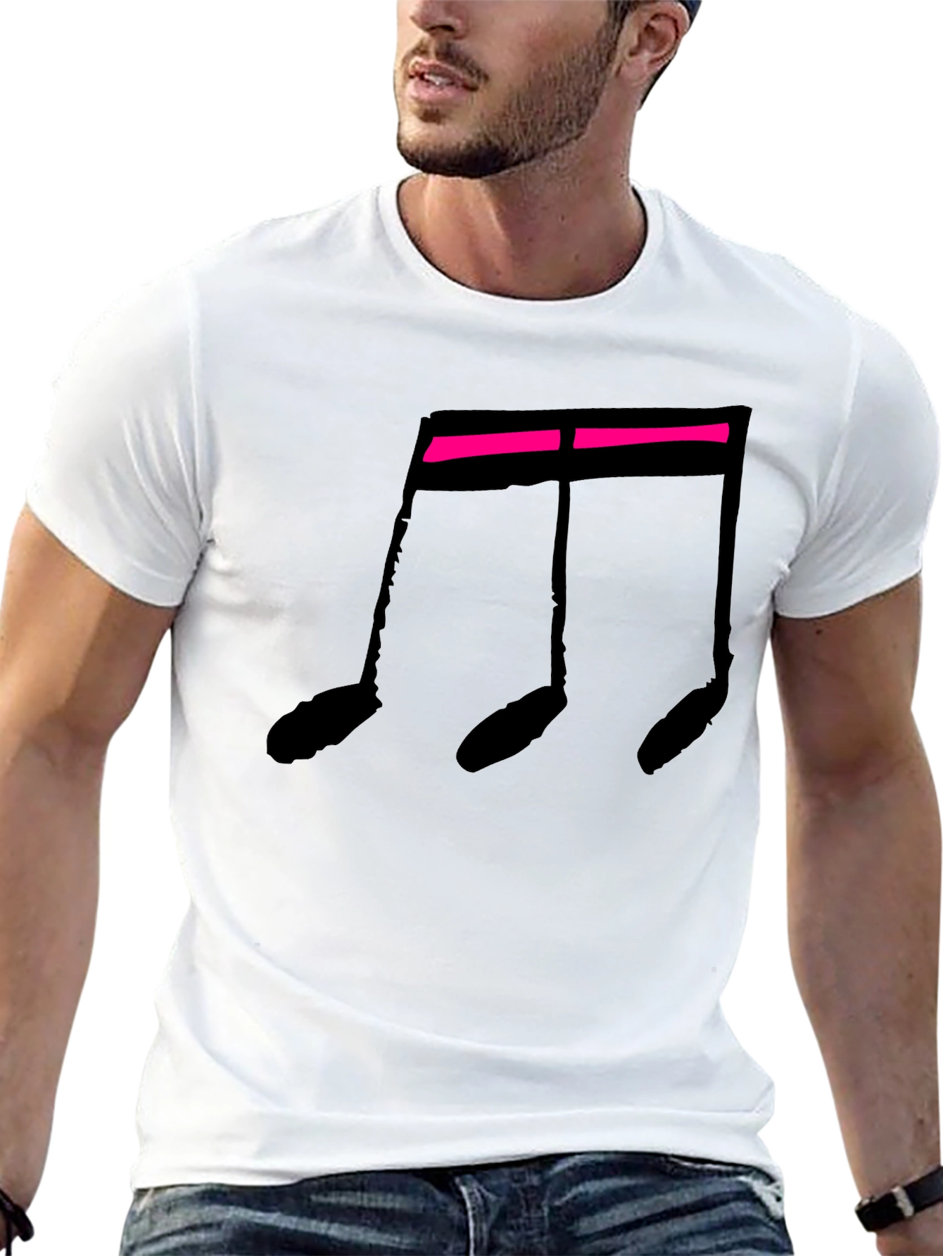 Musical Note Black T-Shirt - Hot Pink Accent